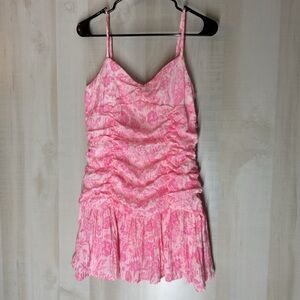 Sincerely Ours pink‎ white stripe spaghetti strap ruffle dress size large